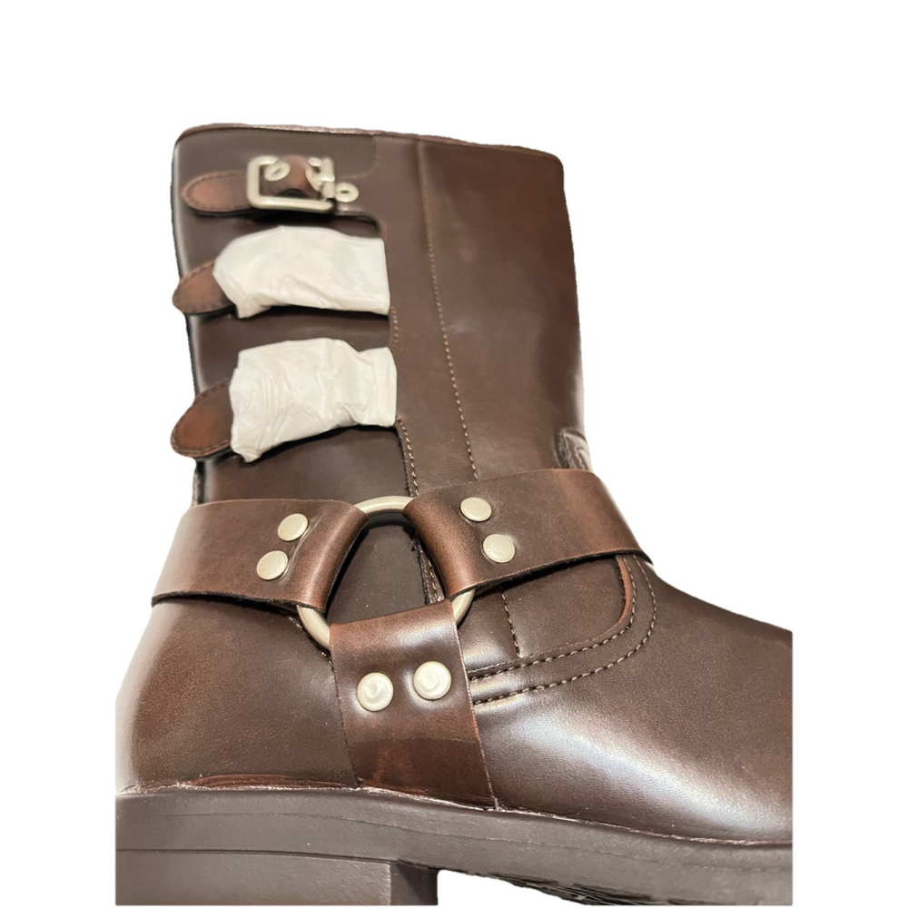Dream Pairs Dark Brown Mid Calf Boots Buckle Strap Side Zip US 1 EU 32 - Picture 4 of 16